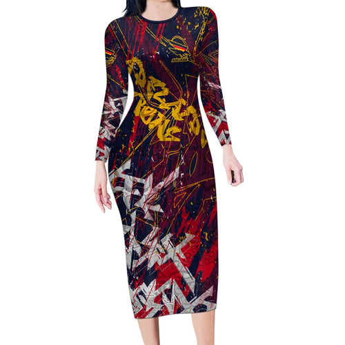 Adelaide Crows Long Sleeve Bodycon Dress Street Art Urban Graffiti Football