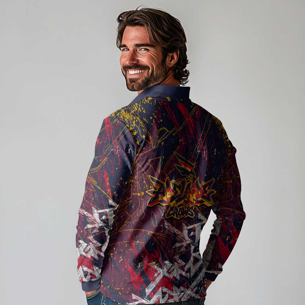 Adelaide Crows Long Sleeve Polo Shirt Street Art Urban Graffiti Football