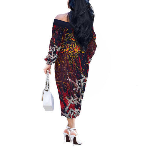 Adelaide Crows Off The Shoulder Long Sleeve Dress Street Art Urban Graffiti Football