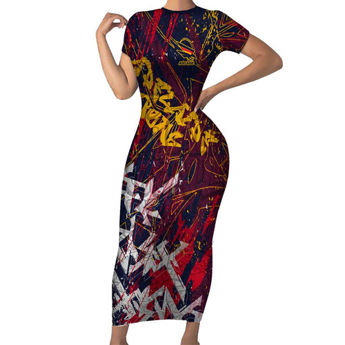 Adelaide Crows Short Sleeve Bodycon Dress Street Art Urban Graffiti Football