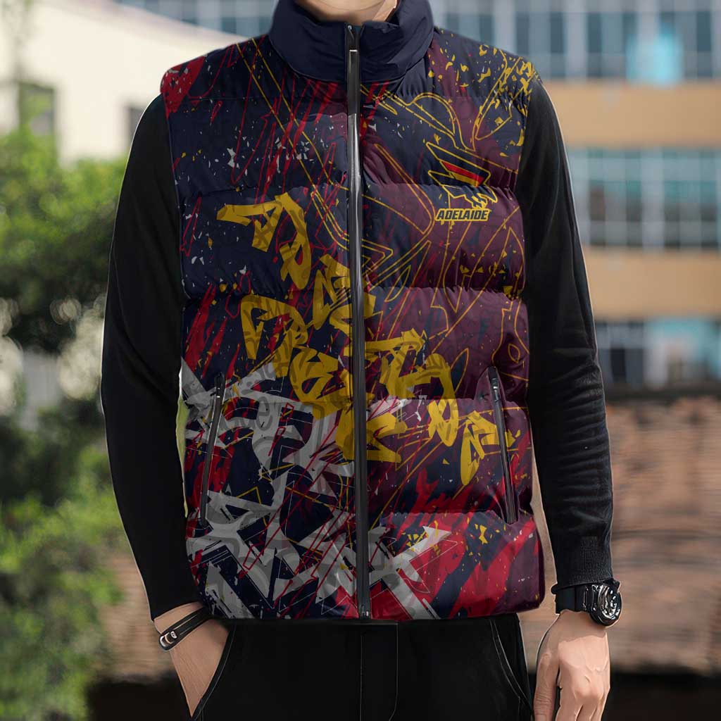 Adelaide Crows Sleeveless Puffer Jacket Street Art Urban Graffiti Football