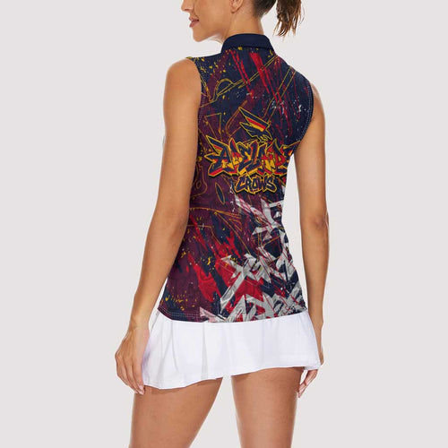 Adelaide Crows Women Sleeveless Polo Shirt Street Art Urban Graffiti Football