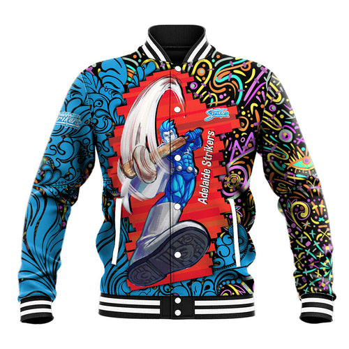 Personalized Adelaide Strikers Baseball Jacket Hippie Psychedelic Pattern Vibrant Mandala Art Style