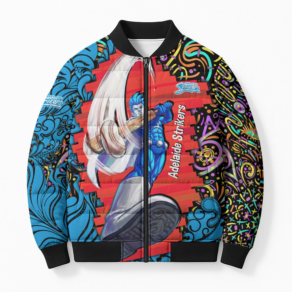 Personalized Adelaide Strikers Bomber Puffer Jacket Hippie Psychedelic Pattern Vibrant Mandala Art Style