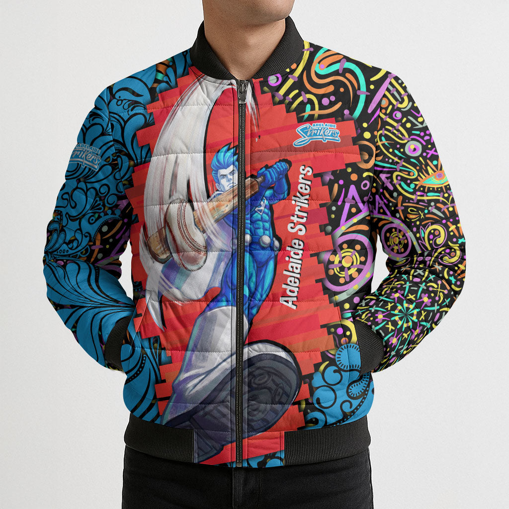Personalized Adelaide Strikers Bomber Puffer Jacket Hippie Psychedelic Pattern Vibrant Mandala Art Style