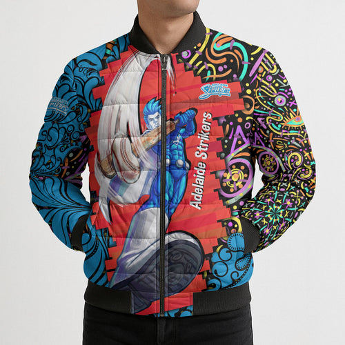 Personalized Adelaide Strikers Bomber Puffer Jacket Hippie Psychedelic Pattern Vibrant Mandala Art Style