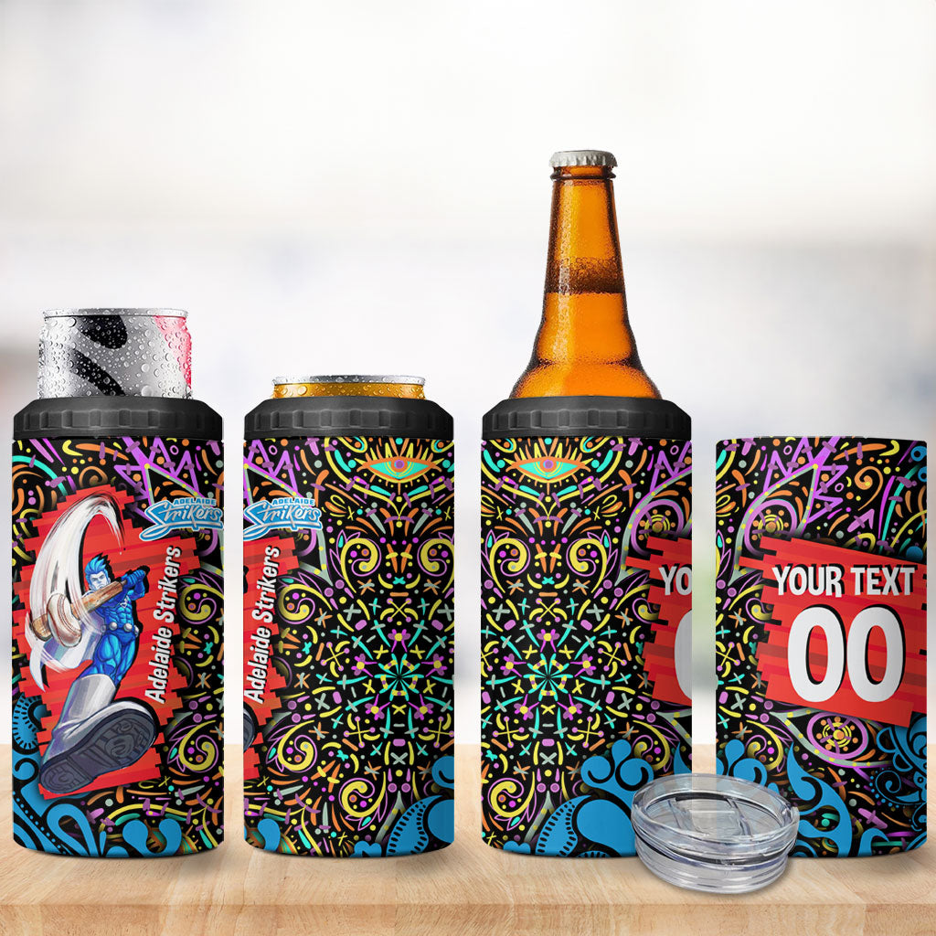 Personalized Adelaide Strikers 4 in 1 Can Cooler Tumbler Hippie Psychedelic Pattern Vibrant Mandala Art Style