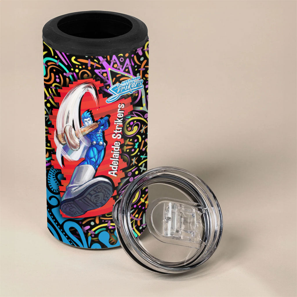 Personalized Adelaide Strikers 4 in 1 Can Cooler Tumbler Hippie Psychedelic Pattern Vibrant Mandala Art Style