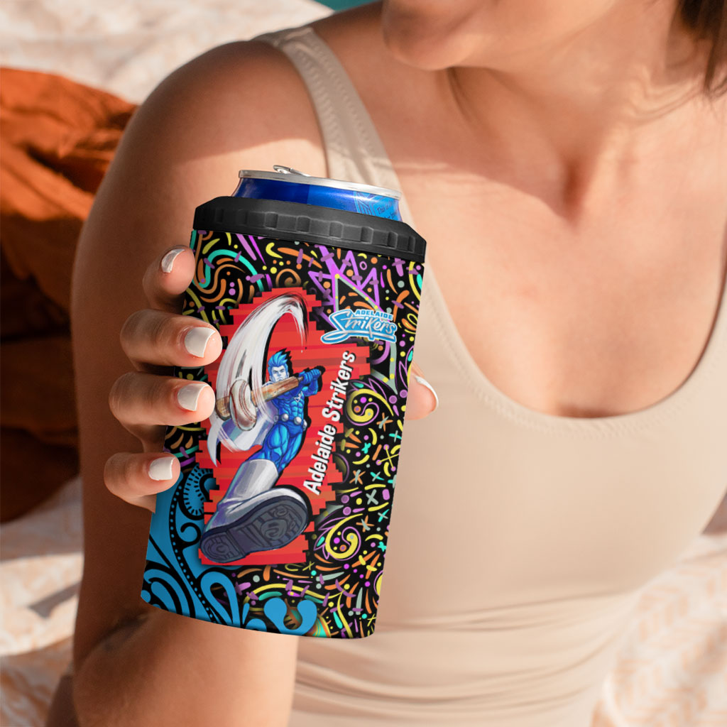Personalized Adelaide Strikers 4 in 1 Can Cooler Tumbler Hippie Psychedelic Pattern Vibrant Mandala Art Style
