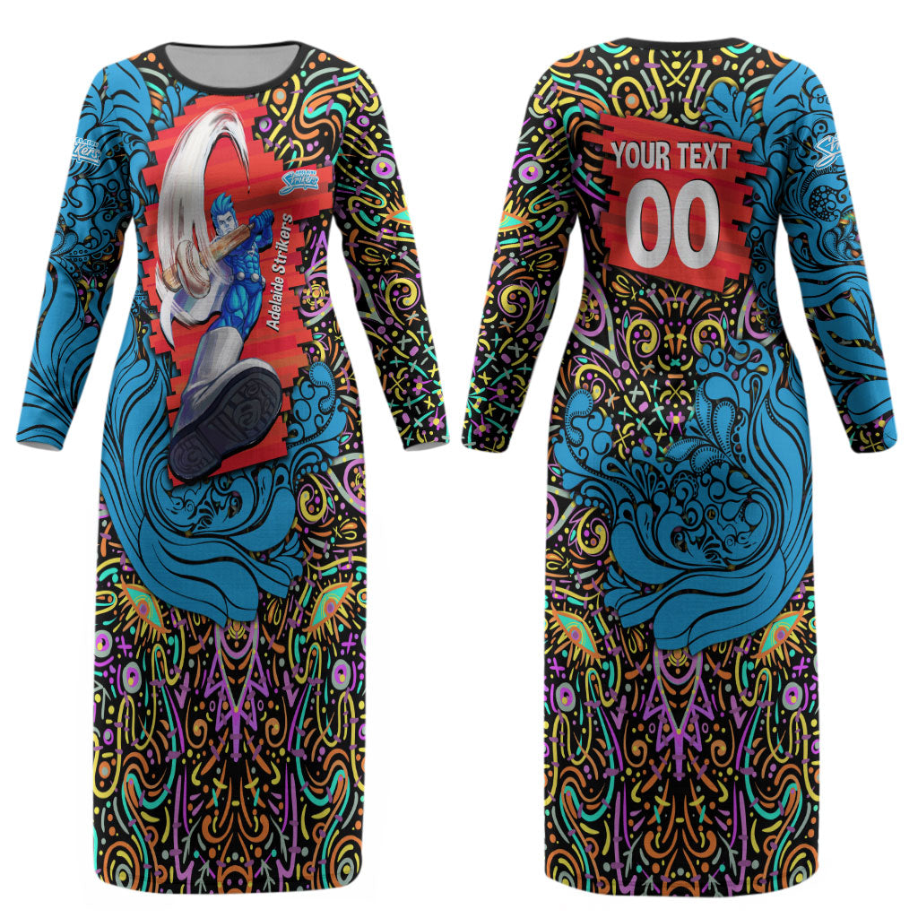 Personalized Adelaide Strikers Couples Matching Long Sleeve Bodycon Dress and Hawaiian Shirt Hippie Psychedelic Pattern Vibrant Mandala Art Style