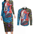 Personalized Adelaide Strikers Couples Matching Long Sleeve Bodycon Dress and Long Sleeve Button Shirt Hippie Psychedelic Pattern Vibrant Mandala Art Style