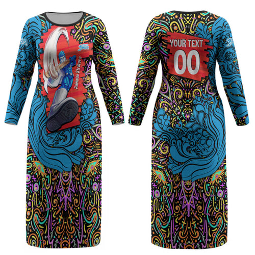 Personalized Adelaide Strikers Couples Matching Long Sleeve Bodycon Dress and Long Sleeve Button Shirt Hippie Psychedelic Pattern Vibrant Mandala Art Style