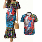 Personalized Adelaide Strikers Couples Matching Mermaid Dress and Hawaiian Shirt Hippie Psychedelic Pattern Vibrant Mandala Art Style