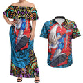 Personalized Adelaide Strikers Couples Matching Off Shoulder Maxi Dress and Hawaiian Shirt Hippie Psychedelic Pattern Vibrant Mandala Art Style