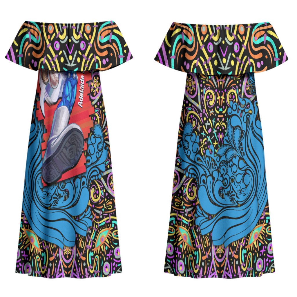 Personalized Adelaide Strikers Couples Matching Off Shoulder Maxi Dress and Hawaiian Shirt Hippie Psychedelic Pattern Vibrant Mandala Art Style