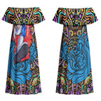 Personalized Adelaide Strikers Couples Matching Off Shoulder Maxi Dress and Hawaiian Shirt Hippie Psychedelic Pattern Vibrant Mandala Art Style