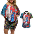 Personalized Adelaide Strikers Couples Matching Off Shoulder Short Dress and Hawaiian Shirt Hippie Psychedelic Pattern Vibrant Mandala Art Style