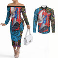 Personalized Adelaide Strikers Couples Matching Off The Shoulder Long Sleeve Dress and Long Sleeve Button Shirt Hippie Psychedelic Pattern Vibrant Mandala Art Style