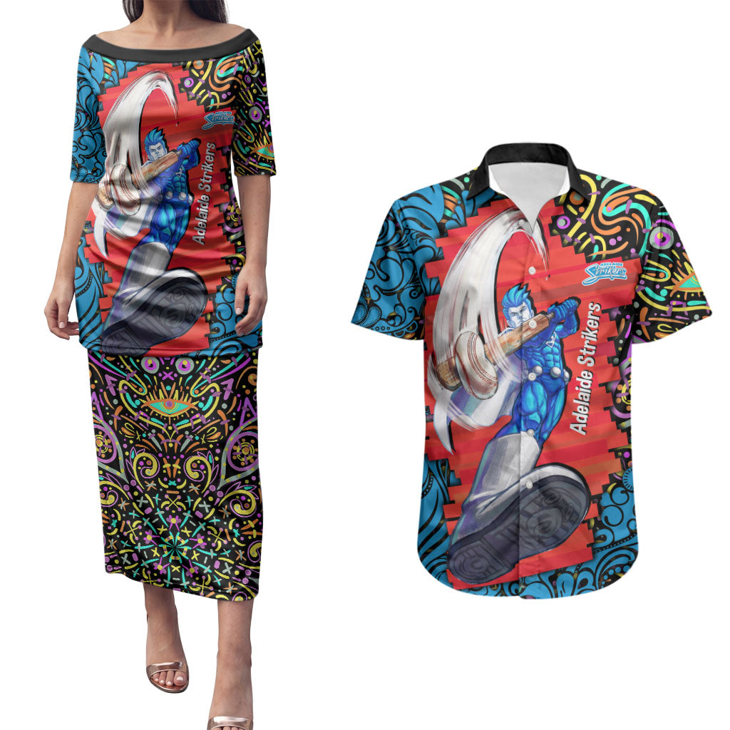 Personalized Adelaide Strikers Couples Matching Puletasi and Hawaiian Shirt Hippie Psychedelic Pattern Vibrant Mandala Art Style