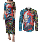 Personalized Adelaide Strikers Couples Matching Puletasi and Long Sleeve Button Shirt Hippie Psychedelic Pattern Vibrant Mandala Art Style