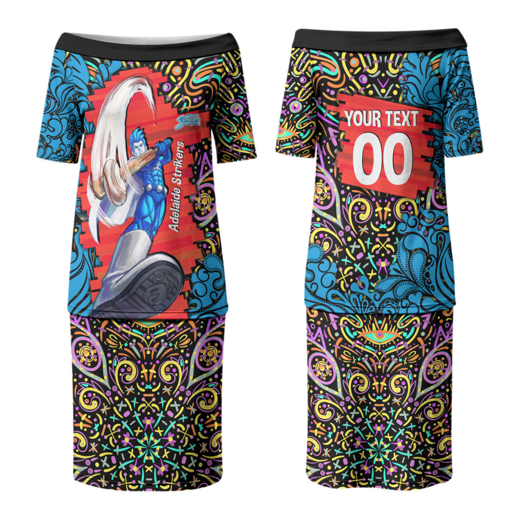 Personalized Adelaide Strikers Couples Matching Puletasi and Long Sleeve Button Shirt Hippie Psychedelic Pattern Vibrant Mandala Art Style