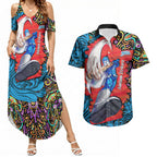 Personalized Adelaide Strikers Couples Matching Summer Maxi Dress and Hawaiian Shirt Hippie Psychedelic Pattern Vibrant Mandala Art Style