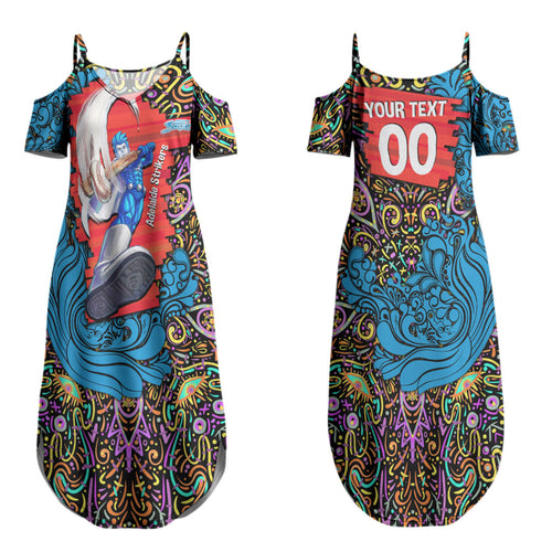 Personalized Adelaide Strikers Couples Matching Summer Maxi Dress and Long Sleeve Button Shirt Hippie Psychedelic Pattern Vibrant Mandala Art Style