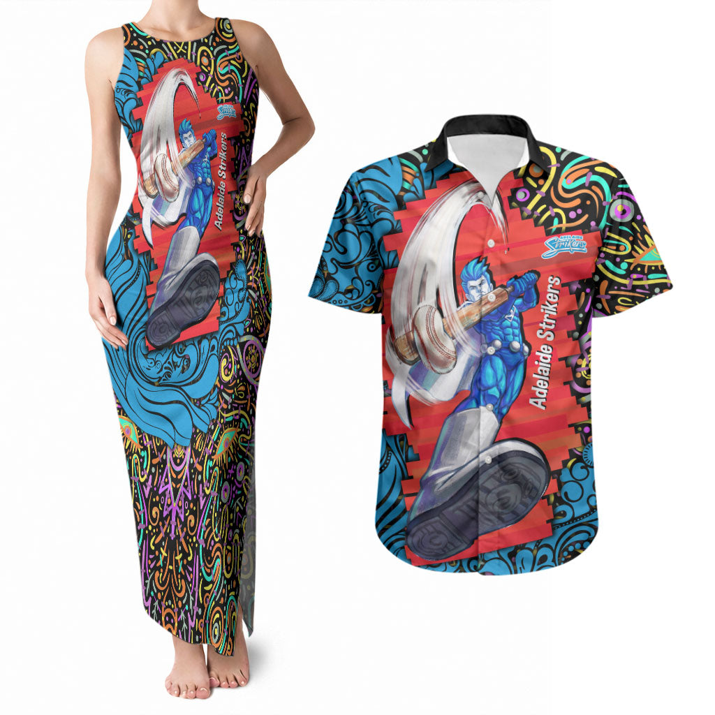 Personalized Adelaide Strikers Couples Matching Tank Maxi Dress and Hawaiian Shirt Hippie Psychedelic Pattern Vibrant Mandala Art Style