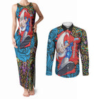 Personalized Adelaide Strikers Couples Matching Tank Maxi Dress and Long Sleeve Button Shirt Hippie Psychedelic Pattern Vibrant Mandala Art Style