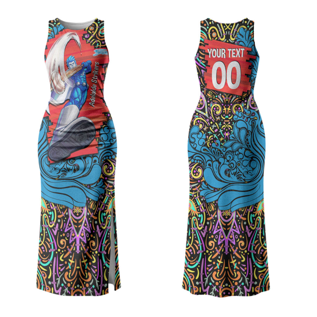 Personalized Adelaide Strikers Couples Matching Tank Maxi Dress and Long Sleeve Button Shirt Hippie Psychedelic Pattern Vibrant Mandala Art Style