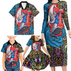 Personalized Adelaide Strikers Family Matching Long Sleeve Bodycon Dress and Hawaiian Shirt Hippie Psychedelic Pattern Vibrant Mandala Art Style