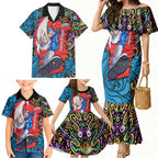 Personalized Adelaide Strikers Family Matching Mermaid Dress and Hawaiian Shirt Hippie Psychedelic Pattern Vibrant Mandala Art Style