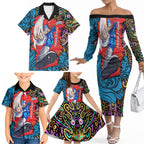 Personalized Adelaide Strikers Family Matching Off The Shoulder Long Sleeve Dress and Hawaiian Shirt Hippie Psychedelic Pattern Vibrant Mandala Art Style