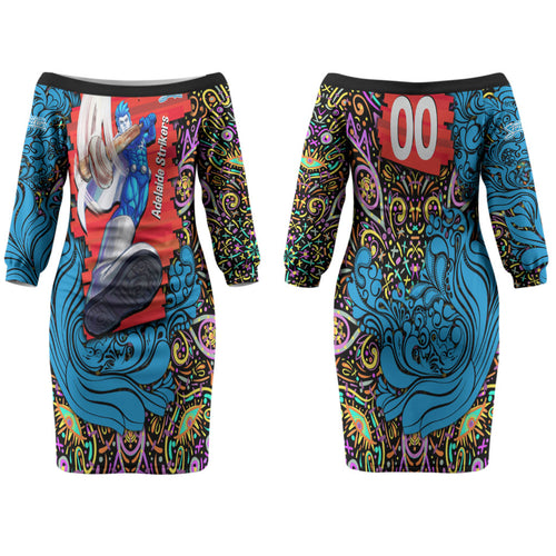 Personalized Adelaide Strikers Family Matching Off The Shoulder Long Sleeve Dress and Hawaiian Shirt Hippie Psychedelic Pattern Vibrant Mandala Art Style