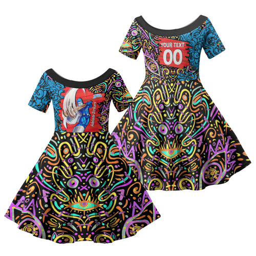 Personalized Adelaide Strikers Family Matching Off The Shoulder Long Sleeve Dress and Hawaiian Shirt Hippie Psychedelic Pattern Vibrant Mandala Art Style