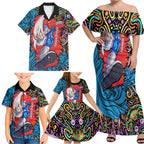 Personalized Adelaide Strikers Family Matching Off Shoulder Maxi Dress and Hawaiian Shirt Hippie Psychedelic Pattern Vibrant Mandala Art Style
