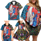 Personalized Adelaide Strikers Family Matching Off Shoulder Short Dress and Hawaiian Shirt Hippie Psychedelic Pattern Vibrant Mandala Art Style