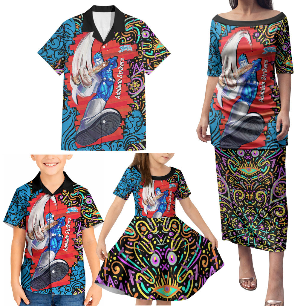 Personalized Adelaide Strikers Family Matching Puletasi and Hawaiian Shirt Hippie Psychedelic Pattern Vibrant Mandala Art Style
