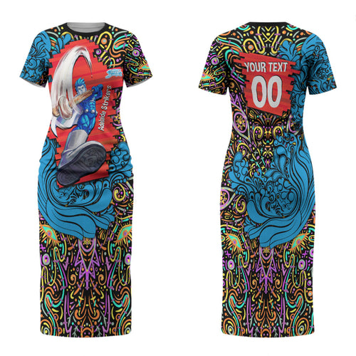 Personalized Adelaide Strikers Family Matching Short Sleeve Bodycon Dress and Hawaiian Shirt Hippie Psychedelic Pattern Vibrant Mandala Art Style