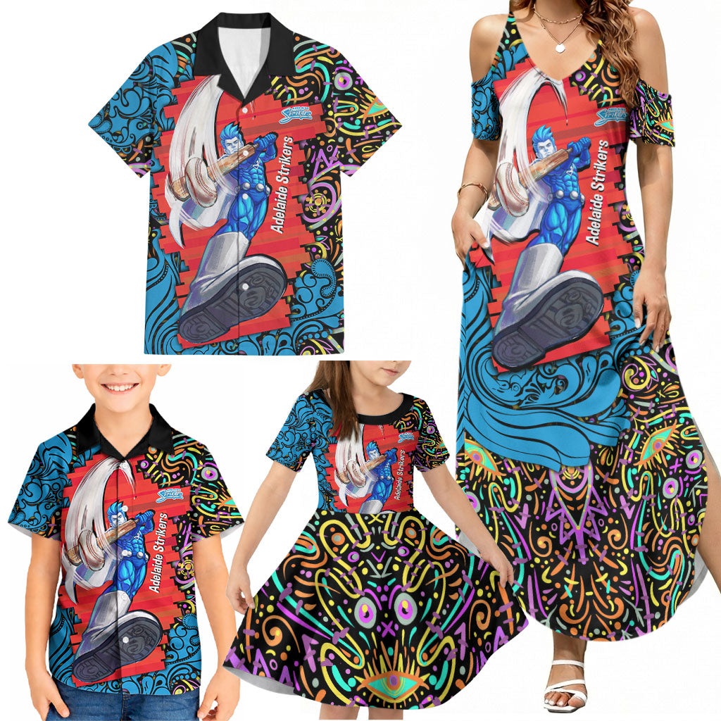 Personalized Adelaide Strikers Family Matching Summer Maxi Dress and Hawaiian Shirt Hippie Psychedelic Pattern Vibrant Mandala Art Style