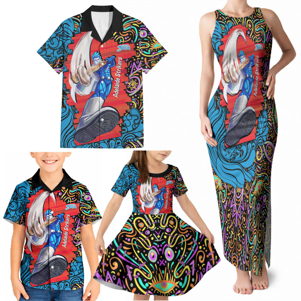 Personalized Adelaide Strikers Family Matching Tank Maxi Dress and Hawaiian Shirt Hippie Psychedelic Pattern Vibrant Mandala Art Style
