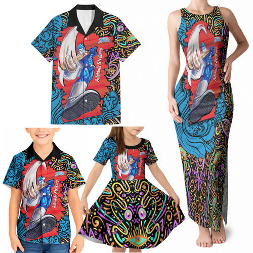 Personalized Adelaide Strikers Family Matching Tank Maxi Dress and Hawaiian Shirt Hippie Psychedelic Pattern Vibrant Mandala Art Style