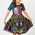 Personalized Adelaide Strikers Kid Short Sleeve Dress Hippie Psychedelic Pattern Vibrant Mandala Art Style
