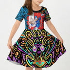 Personalized Adelaide Strikers Kid Short Sleeve Dress Hippie Psychedelic Pattern Vibrant Mandala Art Style