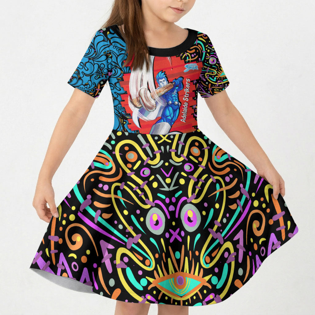 Personalized Adelaide Strikers Kid Short Sleeve Dress Hippie Psychedelic Pattern Vibrant Mandala Art Style