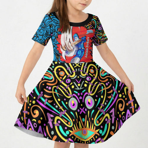 Personalized Adelaide Strikers Kid Short Sleeve Dress Hippie Psychedelic Pattern Vibrant Mandala Art Style