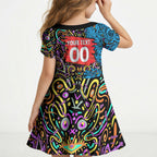 Personalized Adelaide Strikers Kid Short Sleeve Dress Hippie Psychedelic Pattern Vibrant Mandala Art Style