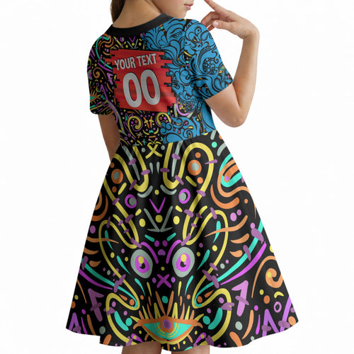 Personalized Adelaide Strikers Kid Short Sleeve Dress Hippie Psychedelic Pattern Vibrant Mandala Art Style