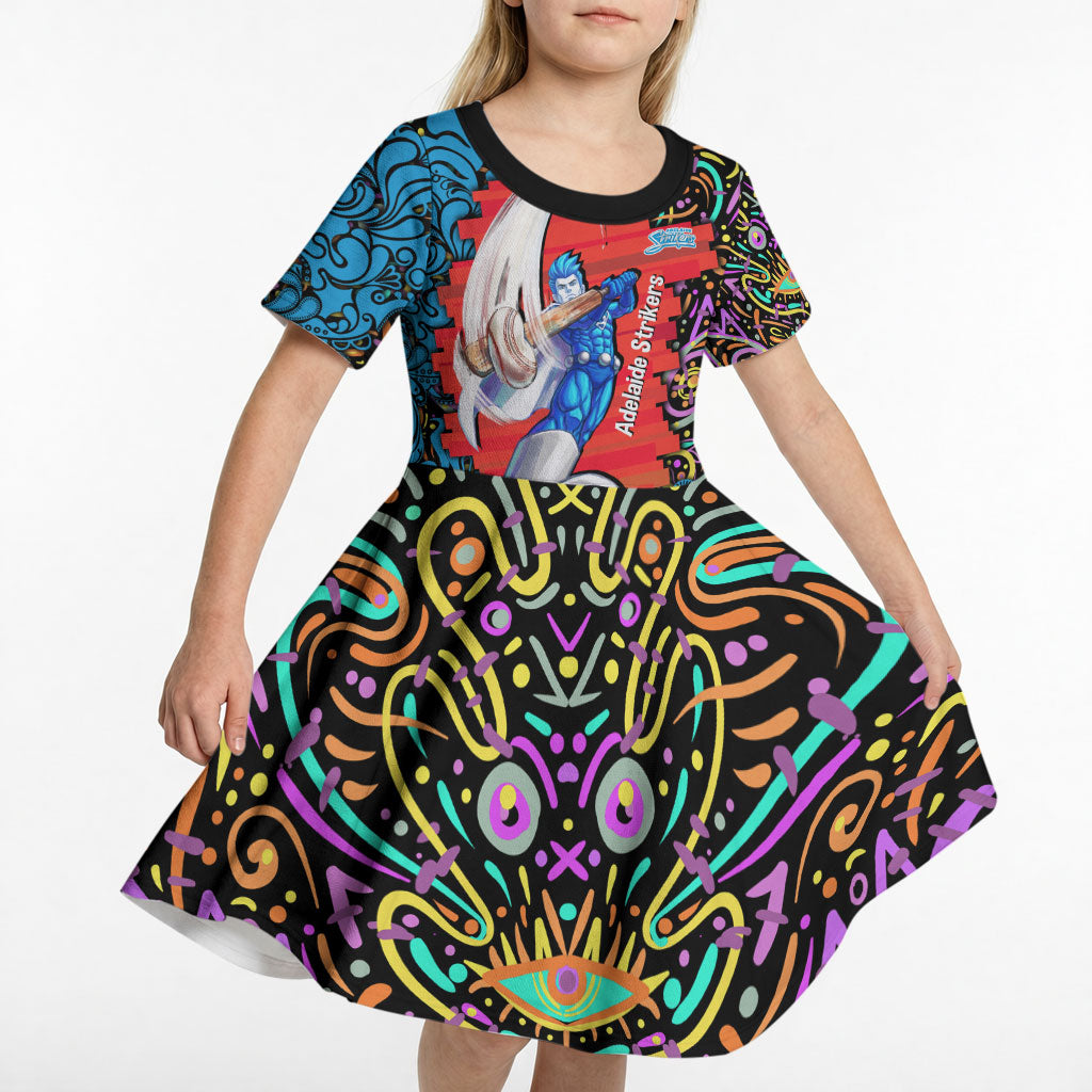 Personalized Adelaide Strikers Kid Short Sleeve Dress Hippie Psychedelic Pattern Vibrant Mandala Art Style