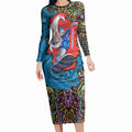Personalized Adelaide Strikers Long Sleeve Bodycon Dress Hippie Psychedelic Pattern Vibrant Mandala Art Style